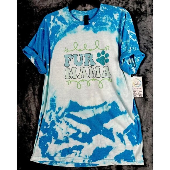 Gildan Tops - Women’s Dog Mom T Shirt “Fur Mama” Dog Lovers Blue Tye Dyed Shirt Adult Large